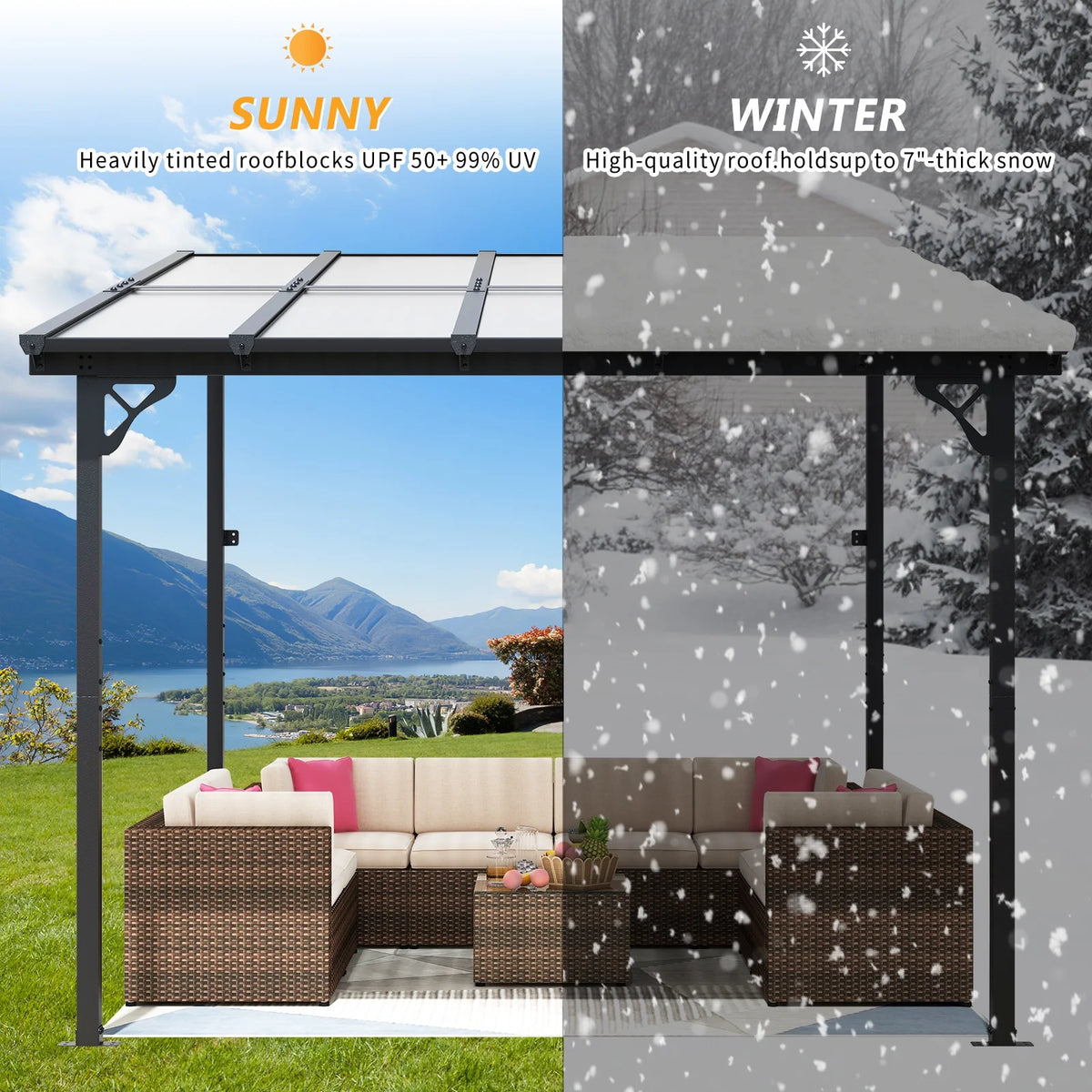 JolyDale 10x 10 Hardtop Gazebo, Outdoor Wall-mounted Pergola for Garden, Patio, Backyard, Gray