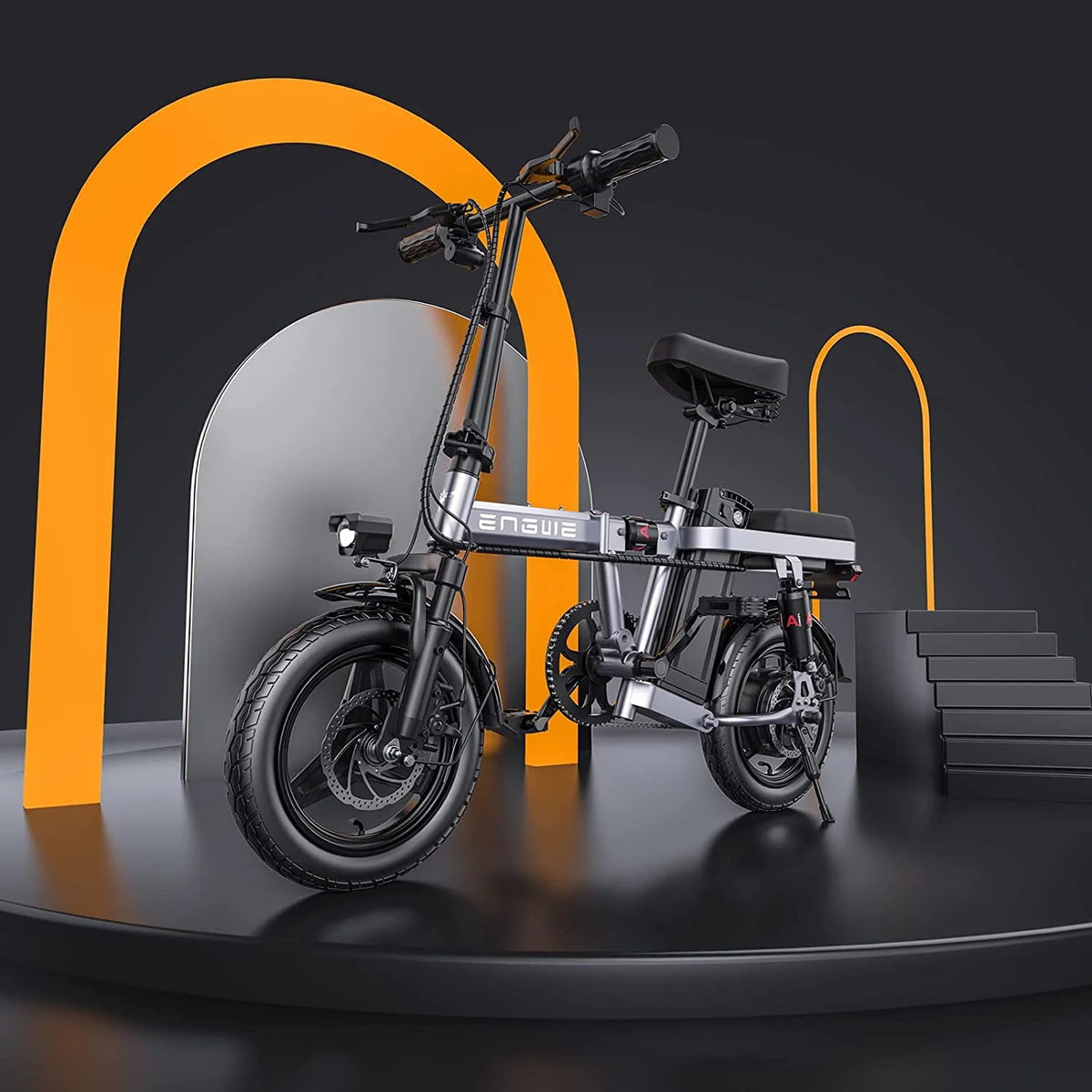 ENGWE Mini Electric Bike for Adult Teen with Quadruple Shock Absorber 350W 48V 10AH Foldable Ebike T14 Silver