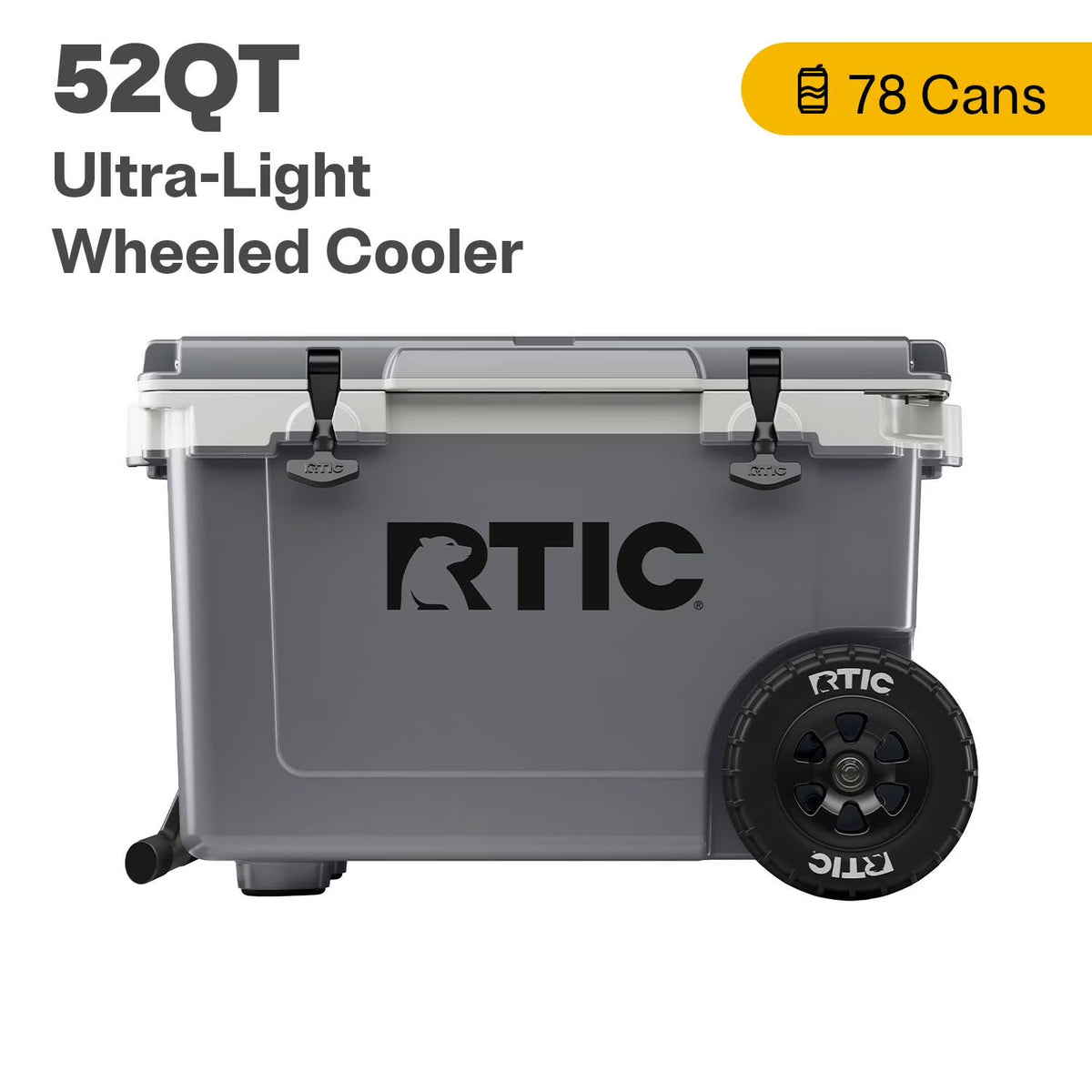 RTIC 52 QT Ultra-Light Wheeled Hard-Sided Ice Chest Cooler, Fits 78 Cans, White & Grey