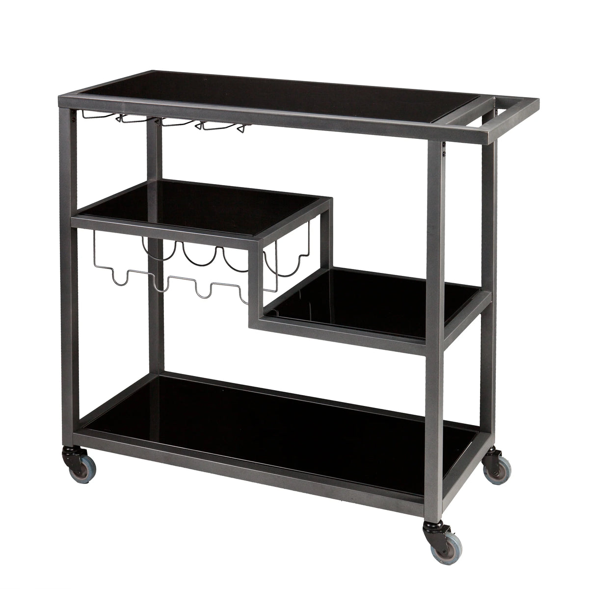 Holly & Martin Zephs indoor Bar Cart - Gunmetal Gray with Black Glass 40 x 37.5