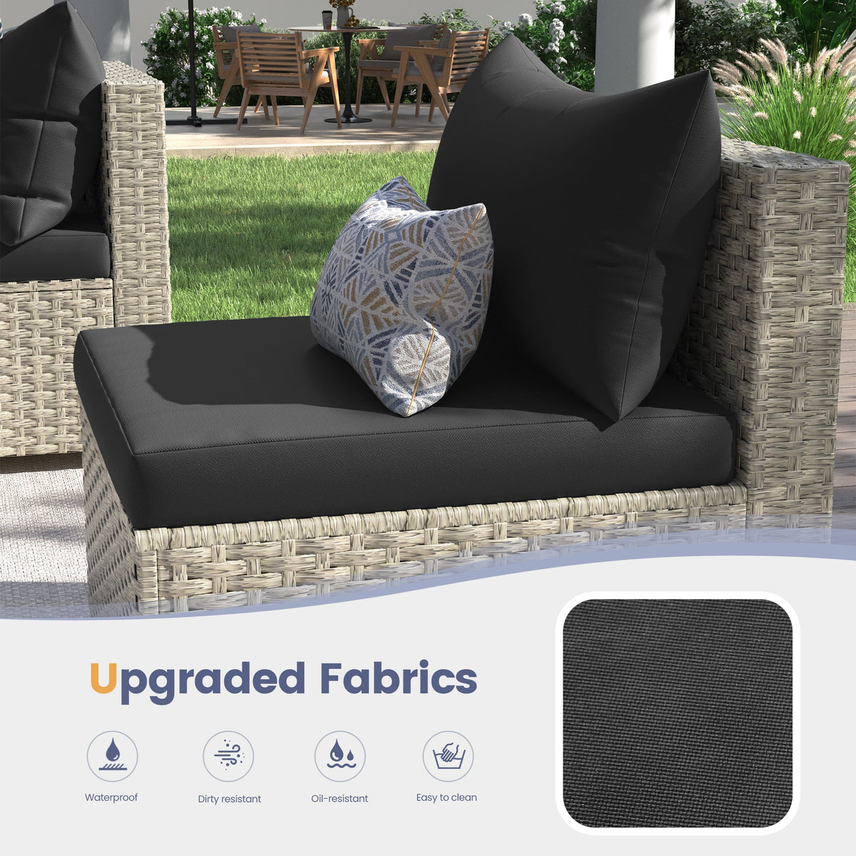 UDPATIO 7 Pieces Outdoor Patio Furniture Set, Outdoor Wicker Patio Conversation Set with Cushions for Backyard, Porch, Garden(Haze Blue)