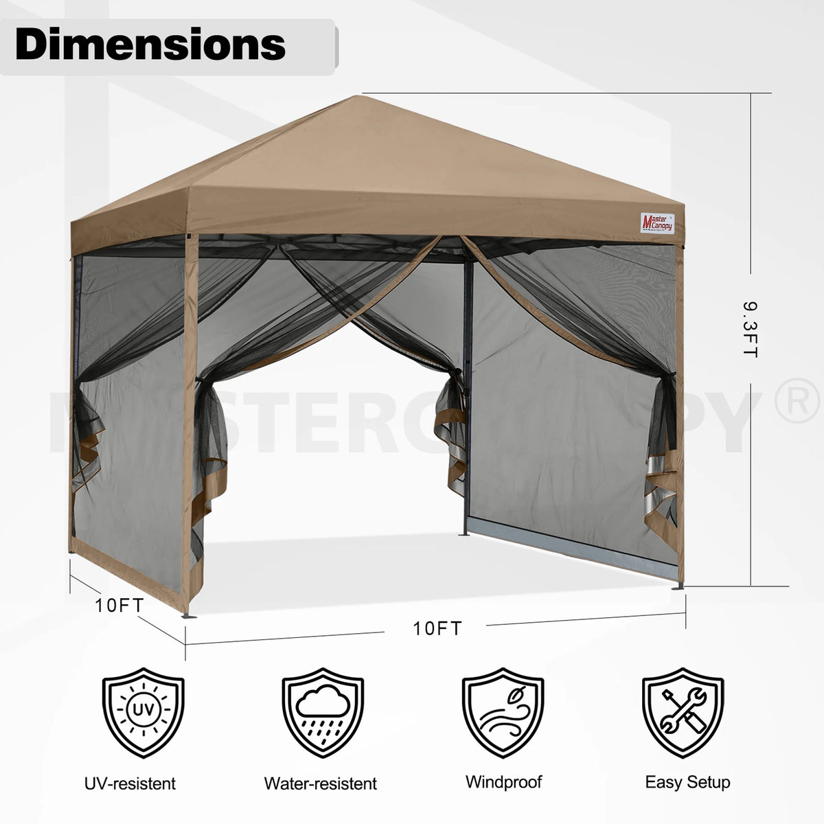 MASTERCANOPY 8' x 8' Pop-up Canopy Tent Outdoor Screen House Shelter with Mesh Walls, White