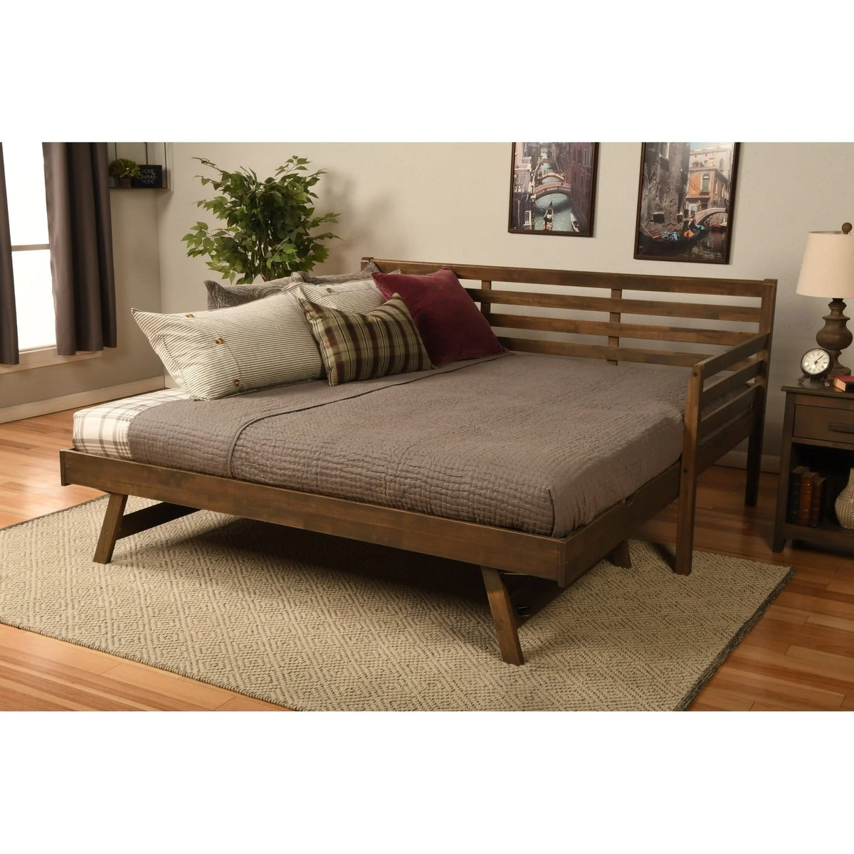Somette Boho Daybed with Additional Pop Up Bed Rustic Walnut
