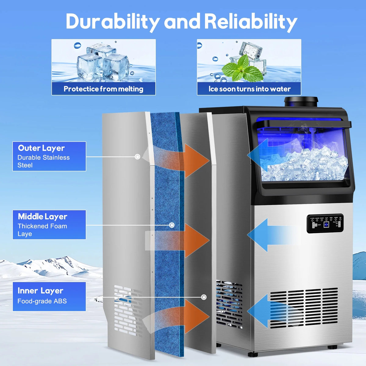 Tittla 70lbs/24H Commercial Ice Maker Machine,Stainless Steel Under Counter ice Machine,37LBS Storage Capacity for Restaurant Home Bar