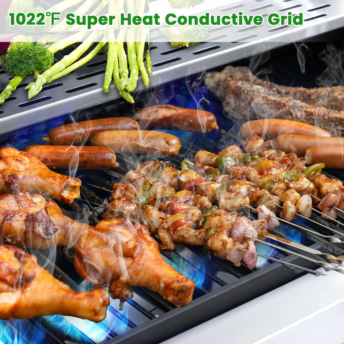 BBQ Grill, Seizeen Gas Grill with Side Burner, 40,000BTU 3-Burner Propane Grill w/Storage Cabinet, Steel Brush, Stainless Steel Camping for Backyard Patio, Portable Design on Wheels