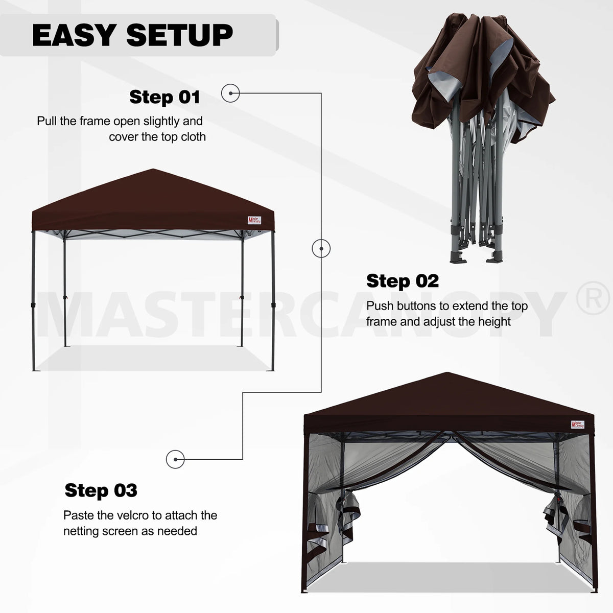 MASTERCANOPY 8' x 8' Pop-up Canopy Tent Outdoor Screen House Shelter with Mesh Walls, White