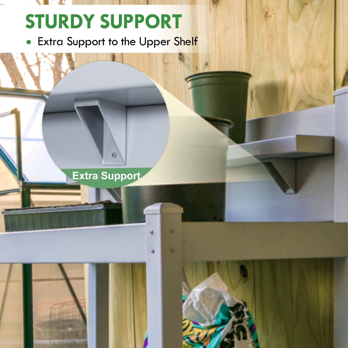EAGLE PEAK Outdoor Indoor Vinyl Potting Bench Tsble, Gardening Work Station with Open Shelf, Lower Storage, Gray