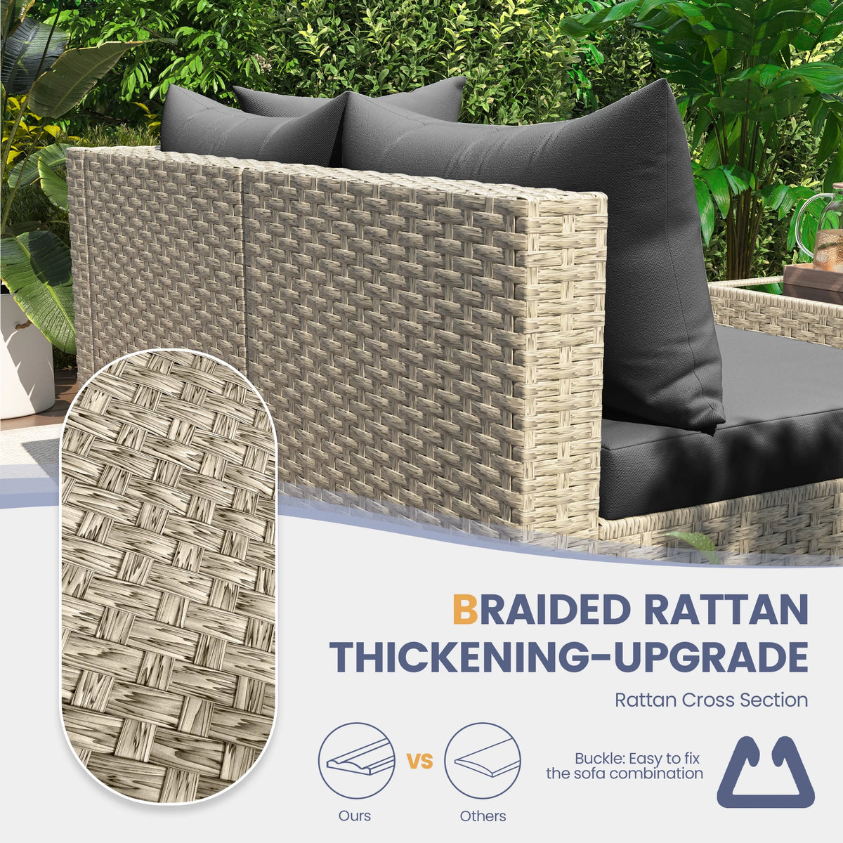 UDPATIO 7 Pieces Outdoor Patio Furniture Set, Outdoor Wicker Patio Conversation Set with Cushions for Backyard, Porch, Garden(Haze Blue)