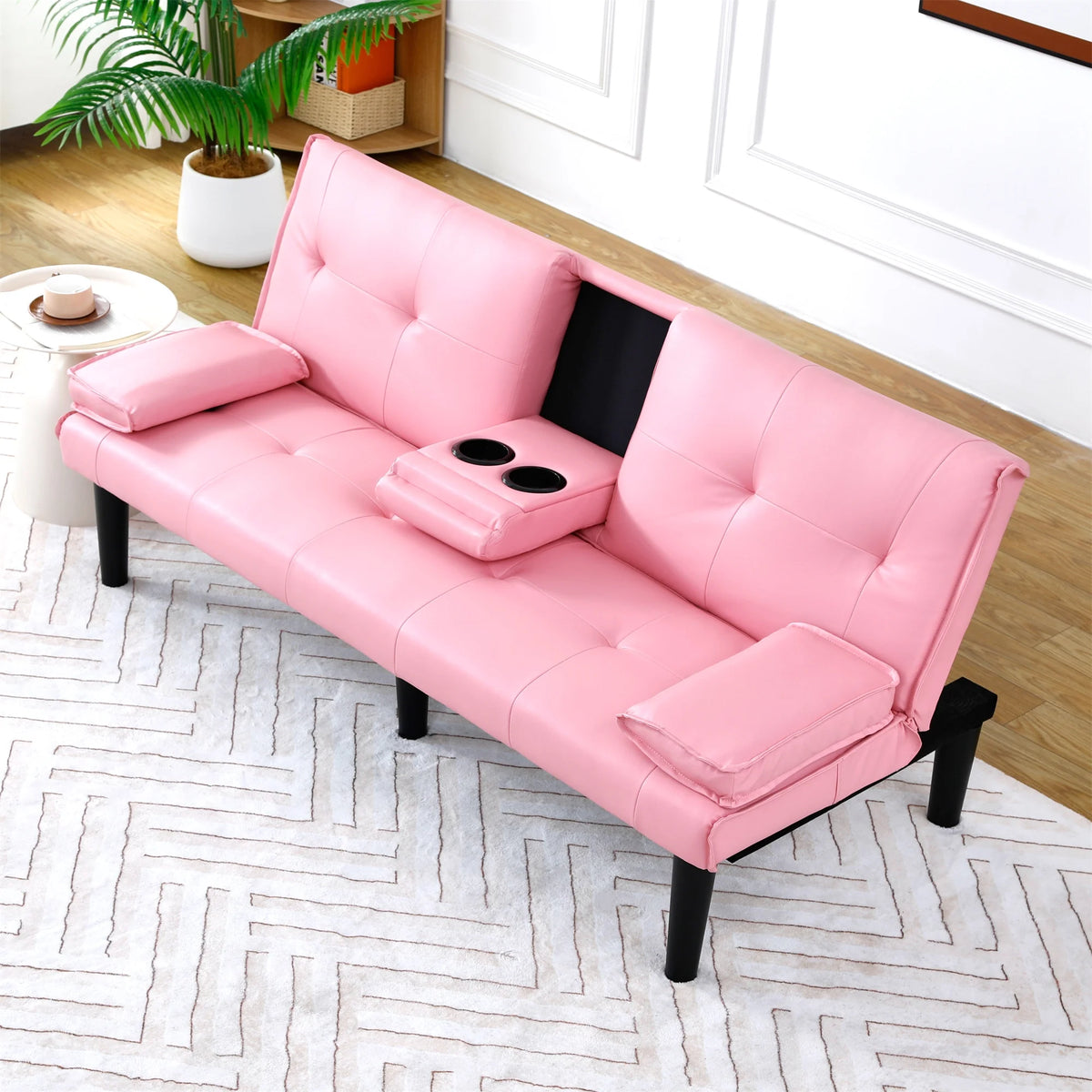 Aukfa Faux Leather Futon Convertible Sofa Bed for Home Office Twin Size, Black&White