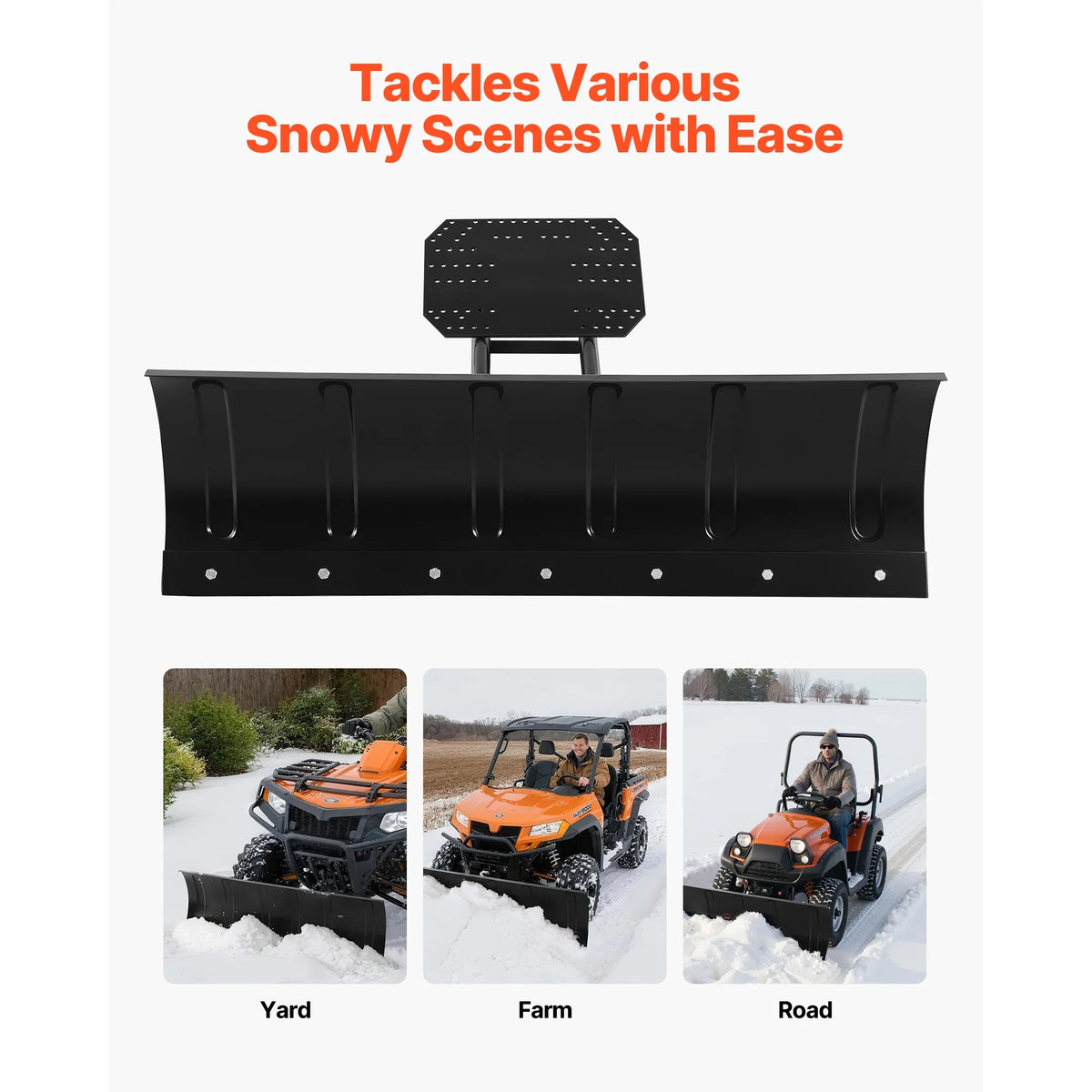 KFFKFF 48-inch Universal Snow Plow Kit, Adjustable Height and Angle, Quick-Release Design, Durable Steel Blade, Three Mounting Options, Ideal for Clearing Snow with ATVs and UTVs