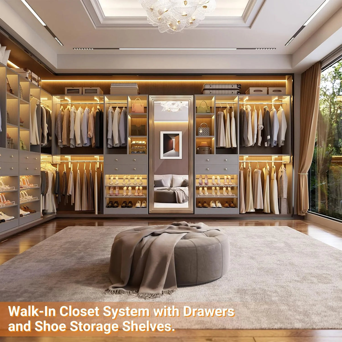 iSunirm 5FT Closet System with Drawers,5FT Closet System with Drawers, 60" Closet Organizer System with 2 Hanging Shelving Perfect Storage Solution for Organizing Your Closet