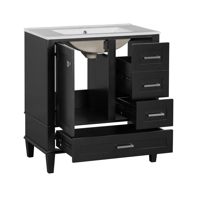 Bellemave 30" Bathroom Vanity with Sink, Cabinet with Sink Combo Set with Top, Bathroom Storage Cabinet with 3 Drawers and 1 Soft Closing Door, 30 Inch Vanity with Sink for Bathroom（White）