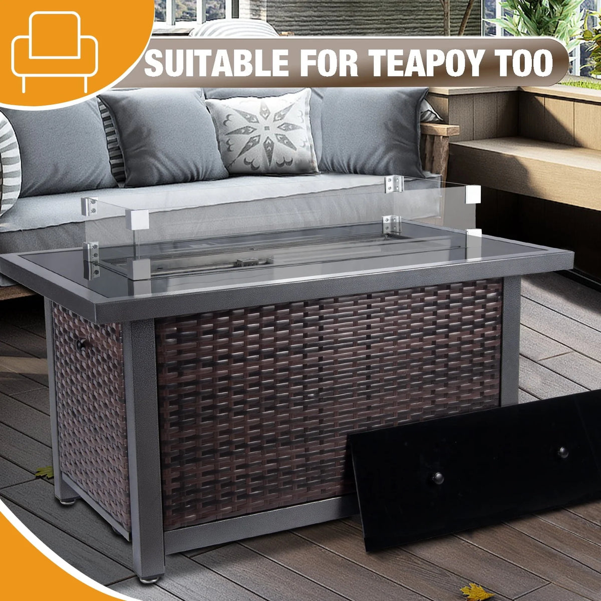 Polar Aurora Propane Fire Pit Table, 50,000 BTU Auto-Ignition Fire Pit with Wind Guard