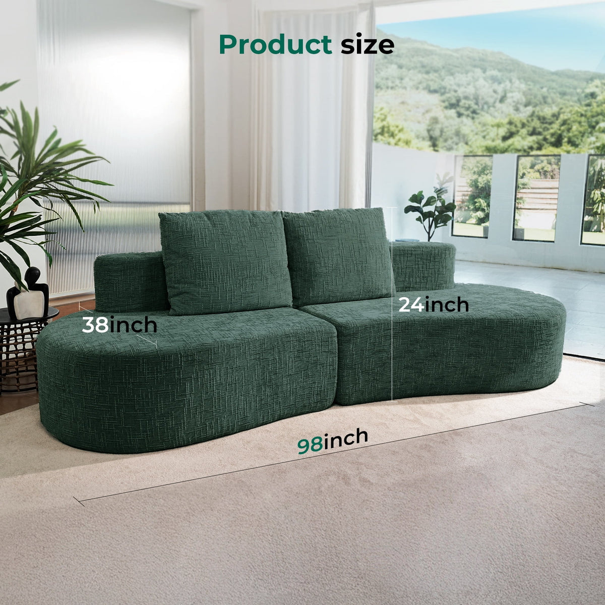 98" Half Moon Sofa Oversized Curved Couch, 38 Inch Extra Deep Seating Upholstered Sofa for Living Room, Office & Apartment, Premium Linen Upholstery, No Assembly Required.
