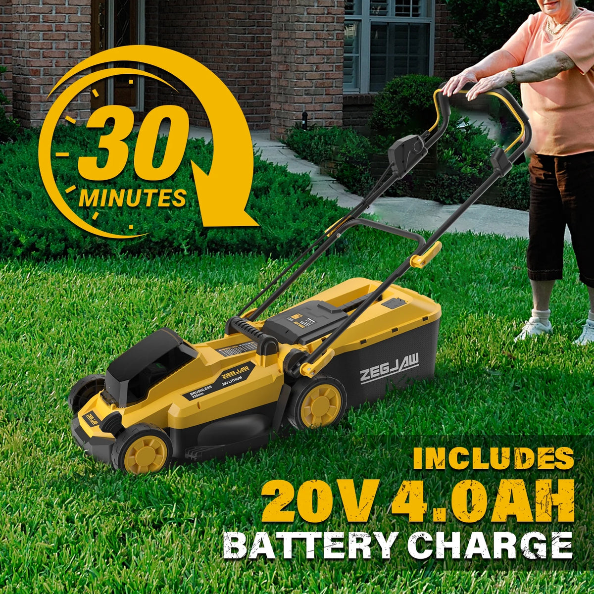 ZEGJAW Lawn Mower Cordless,13-Inch Electric Lawn Mower with 4.0Ah Battery and Charger, 2-in-1 Electric Mower with 5-Position Height Adjustment