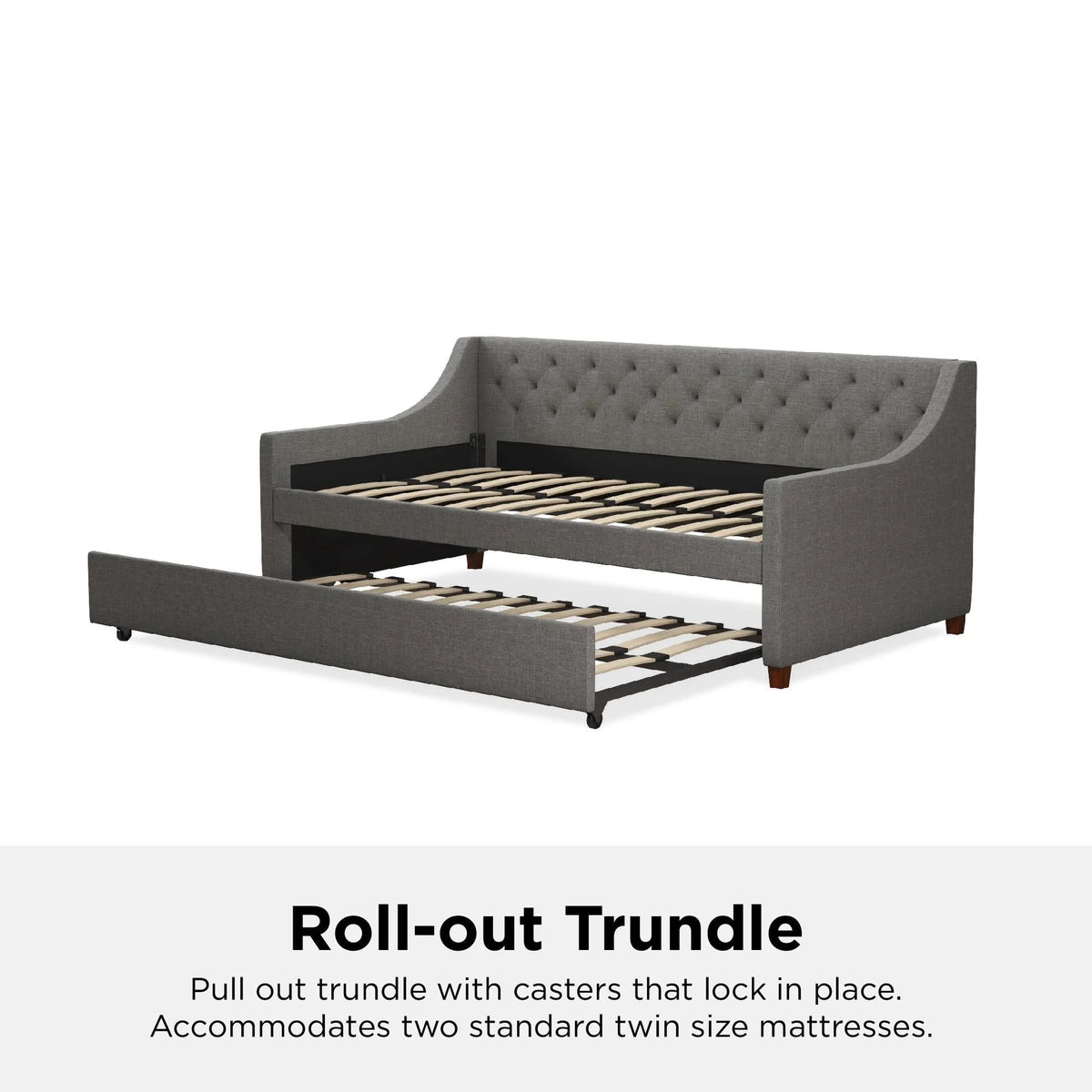 Novogratz Her Majesty Daybed and Trundle, Grey Linen