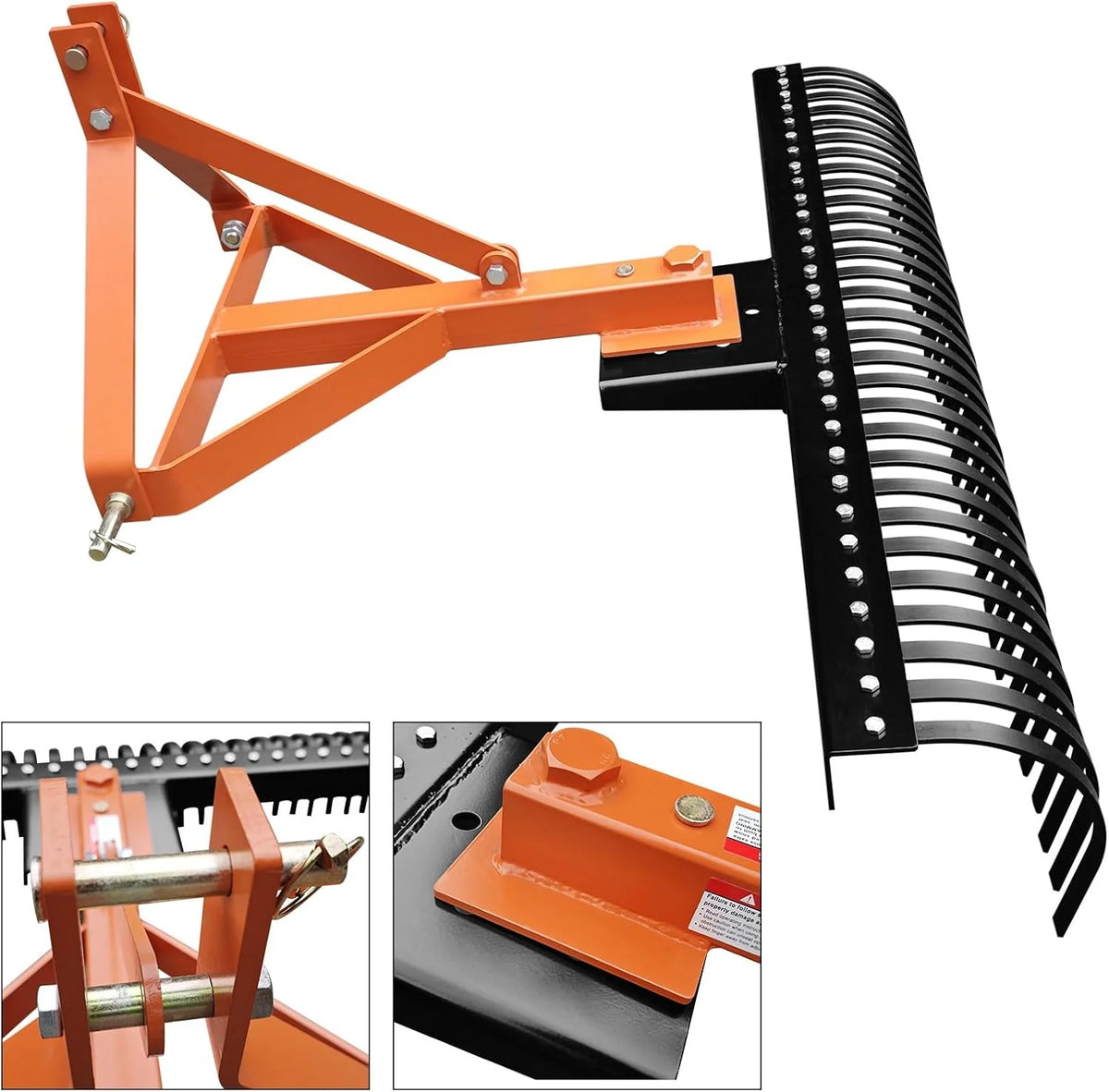Yeshouse 5 Ft Landscape Rakes for Tractors, 3 Point Rakes with 30 Heavy Duty Steel Tines, Suitable for Cat 1/Cat 2