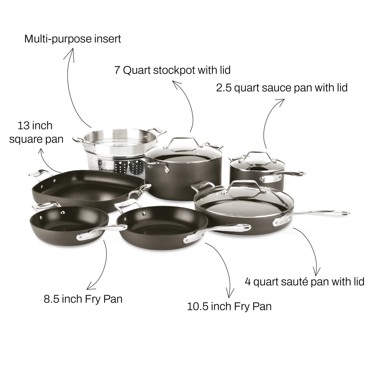 All-Clad Essentials Hard Anodized Nonstick Cookware Set, 10 piece