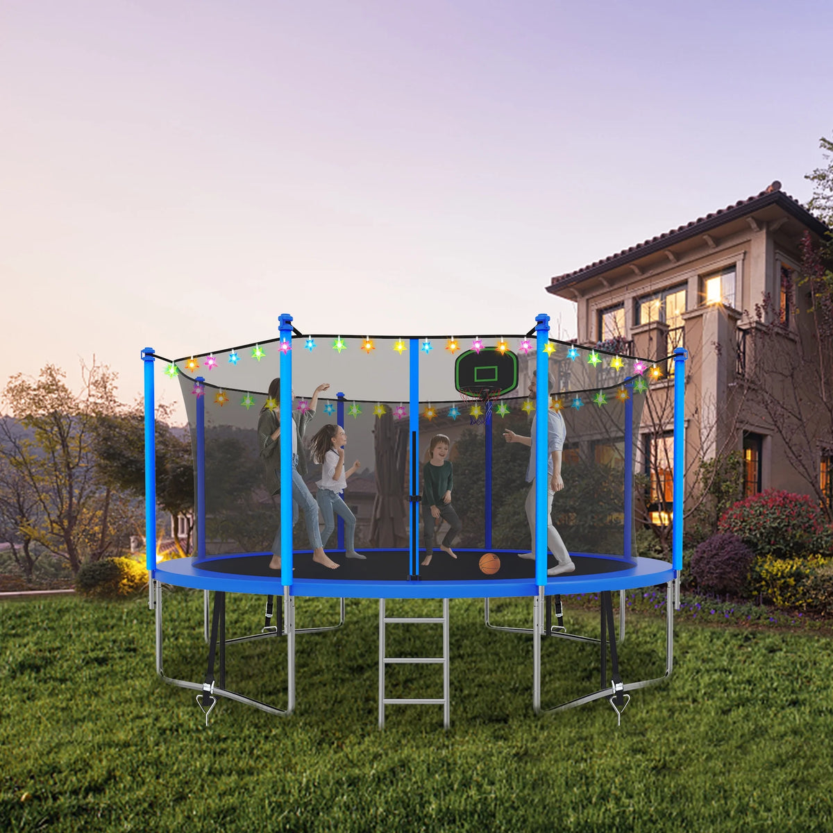 CITYLE Trampoline 12FT Trampoline with Enclosure for Adults and Kids, 1200LBS Trampolines with Basketball Hoop, Outdoor Trampoline with Lights, Last Long