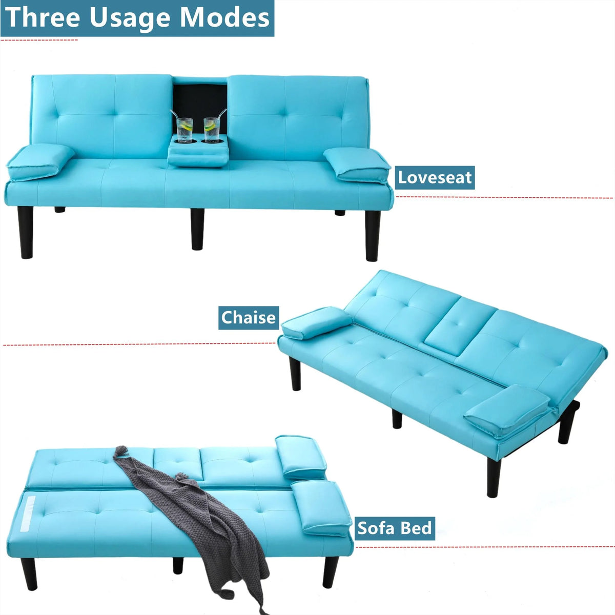 Aukfa Faux Leather Futon Convertible Sofa Bed for Home Office Twin Size, Black&White