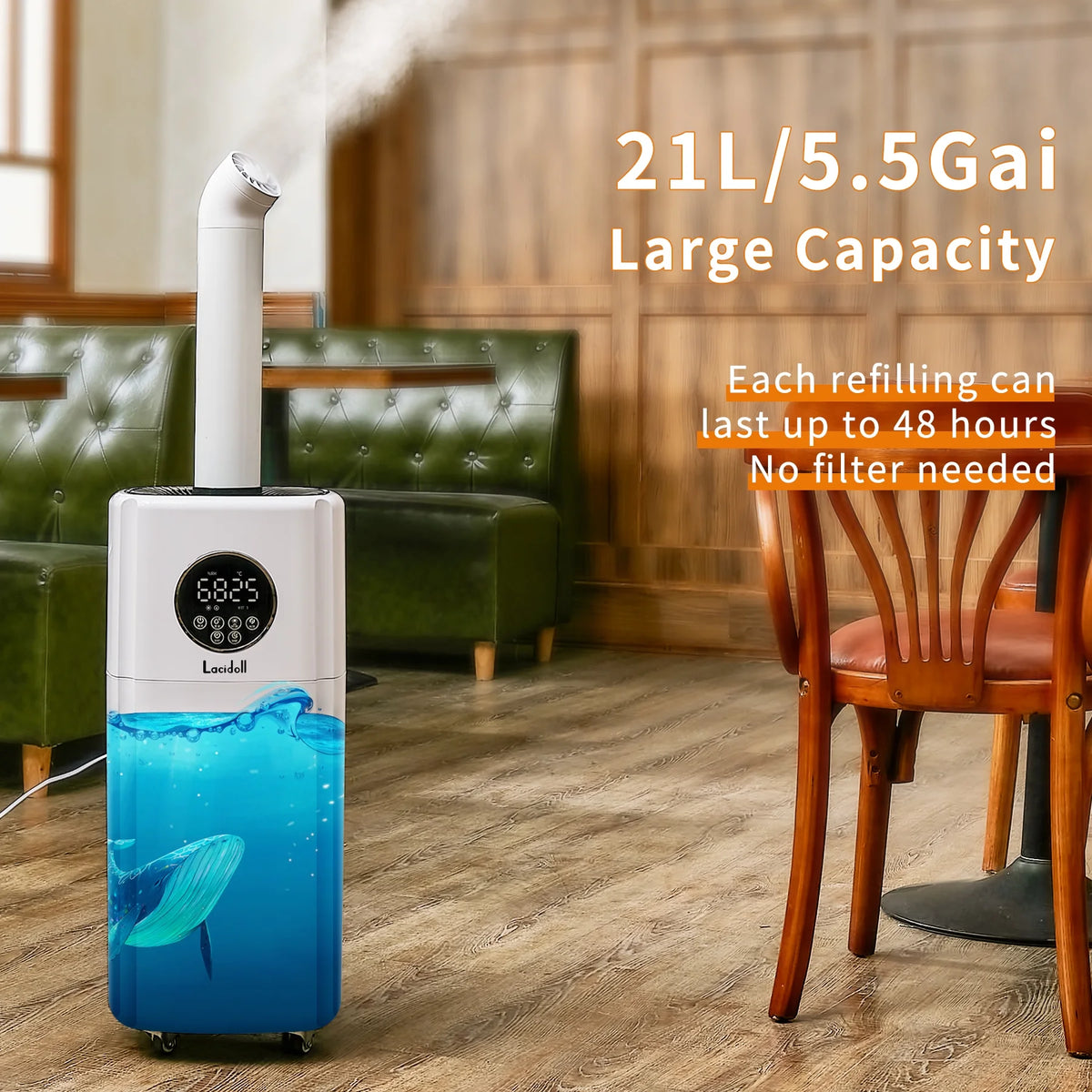 Humidifiers for Large Room Whole House Humidifier for Home 2000 Sq.ft, 5.5Gal Cool Mist Top Fill Floor 21L 2000ML/H Dual 360 Nozzles 3 Speed