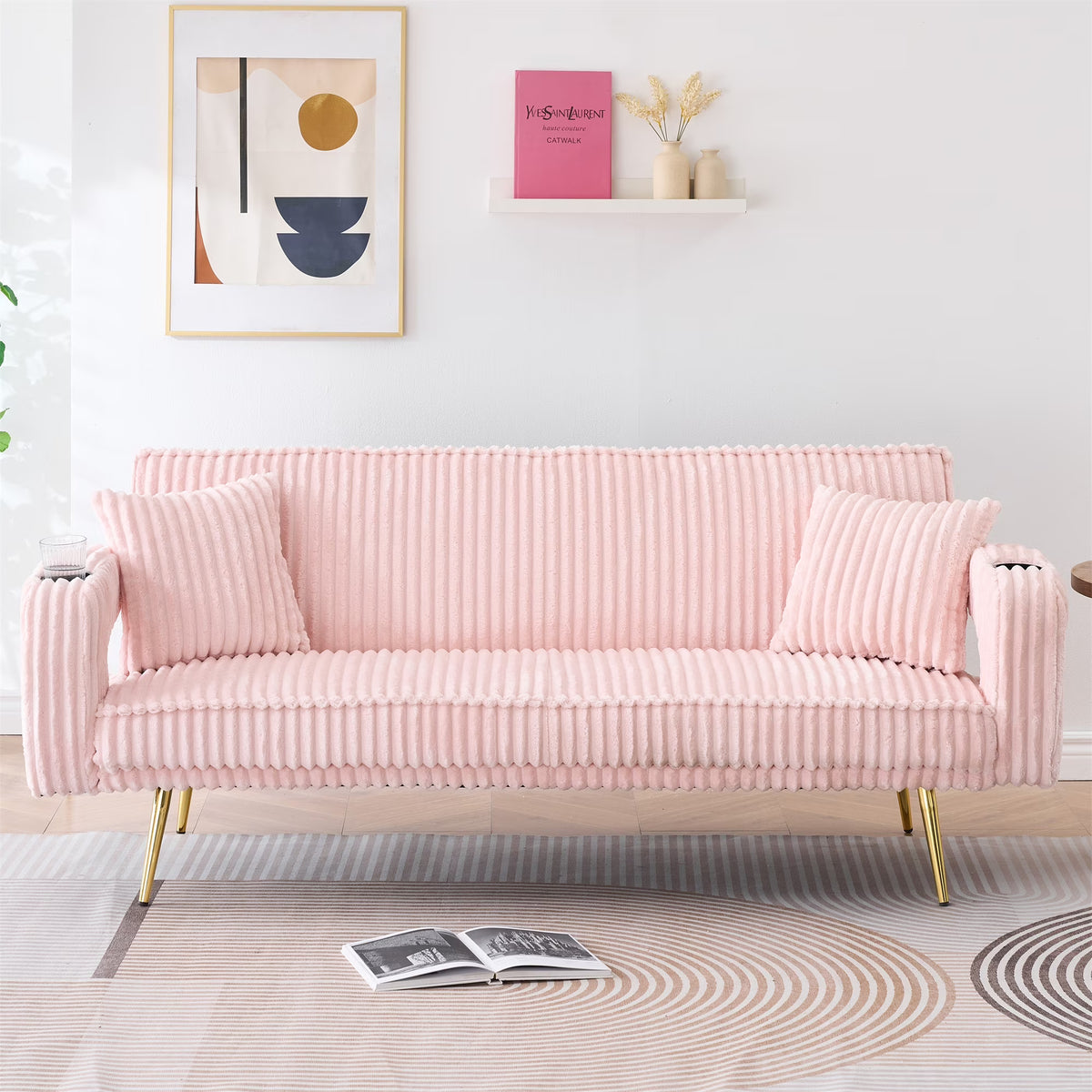 Aukfa Corduroy Futon Convertible Sofa Bed, Beige