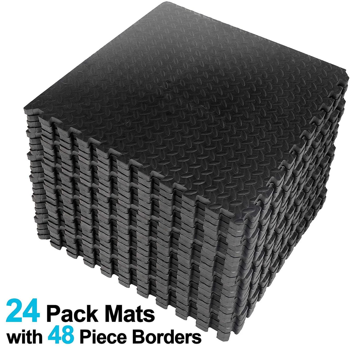 ZENY 24 Tiles Puzzle Exercise Floor Mat EVA Foam Interlocking Tiles 3/4" Thick 96 SQ.FT 48 Borders, Black