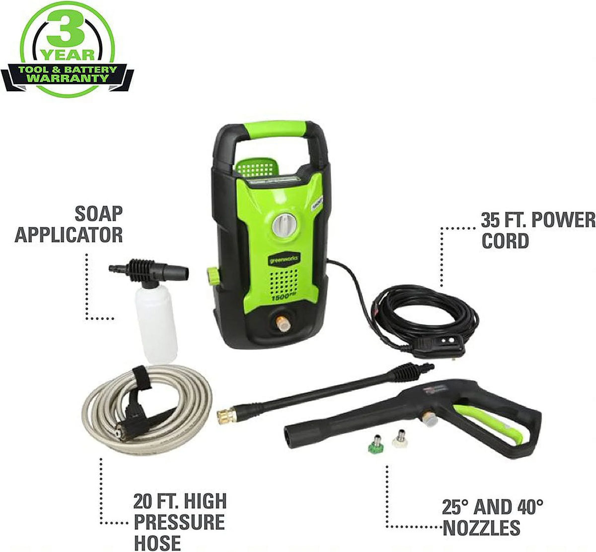 Greenworks 1600 Psi (1.2 GPM) Electric Pressure Washer Great for Cars, Patios, Driveways