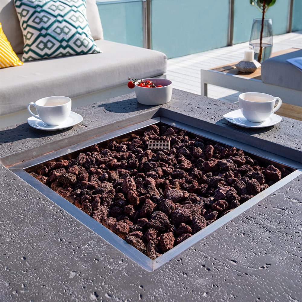 Elementi Manhattan Propane Fire Pit for Outside Outdoor Fire Pit Table Smokeless Fire Pit Concrete Square Fire Table Patio Heater Fireplace 45000 BTUs - Grey, 36 x 36 Inches