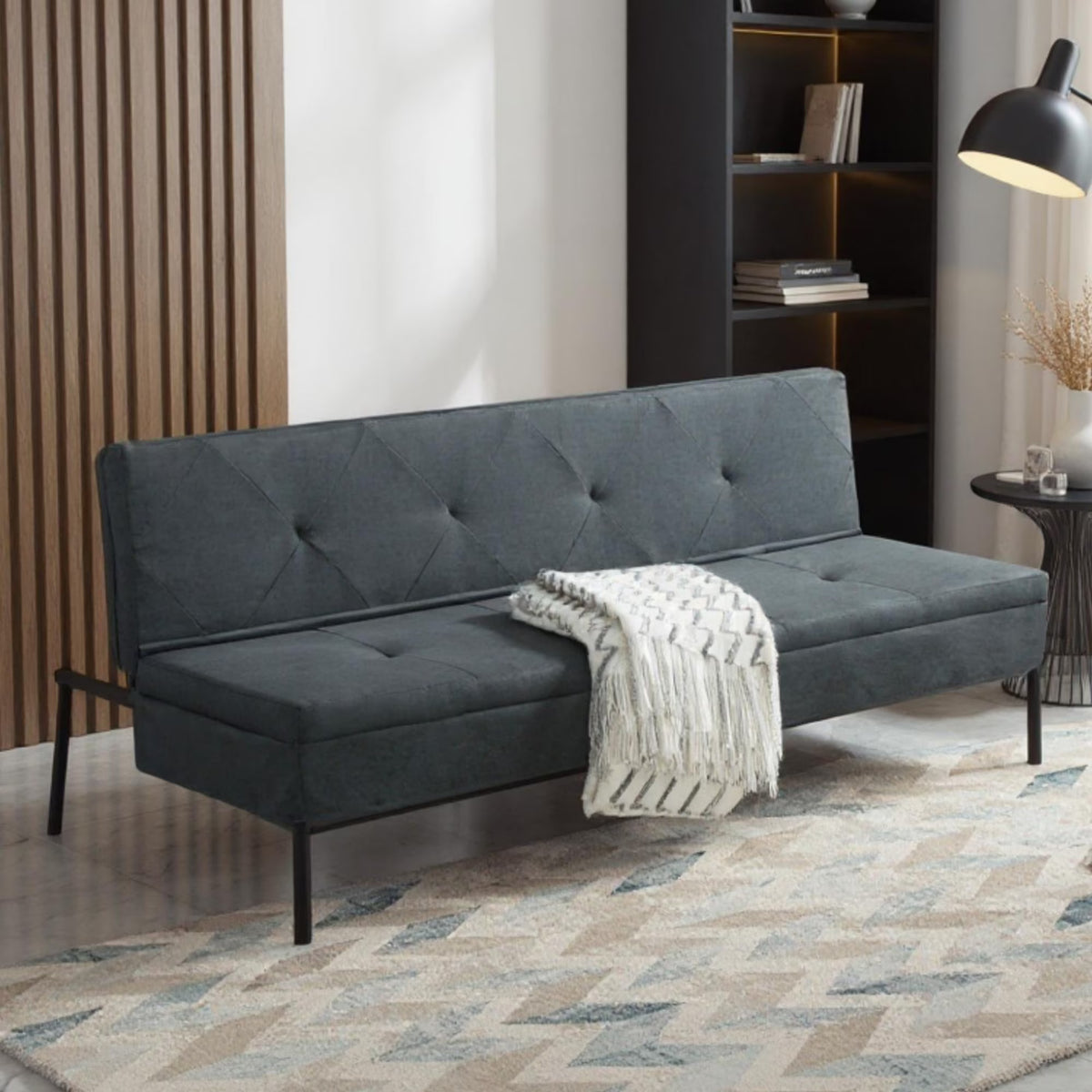 BSHTI 63Futon Sofa Bed,Upholstered with Polyester Fabric Convertible Sofa Couch for Living Room,Office(Black)