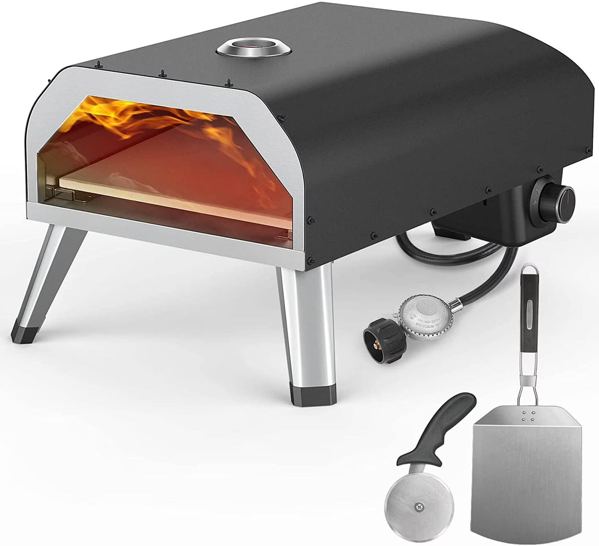 ASA Gas Pizza Oven, 12 Gas Pizza Oven with Pizza Stone, Stainless Steel Pizza Maker for Outdoor Cooking