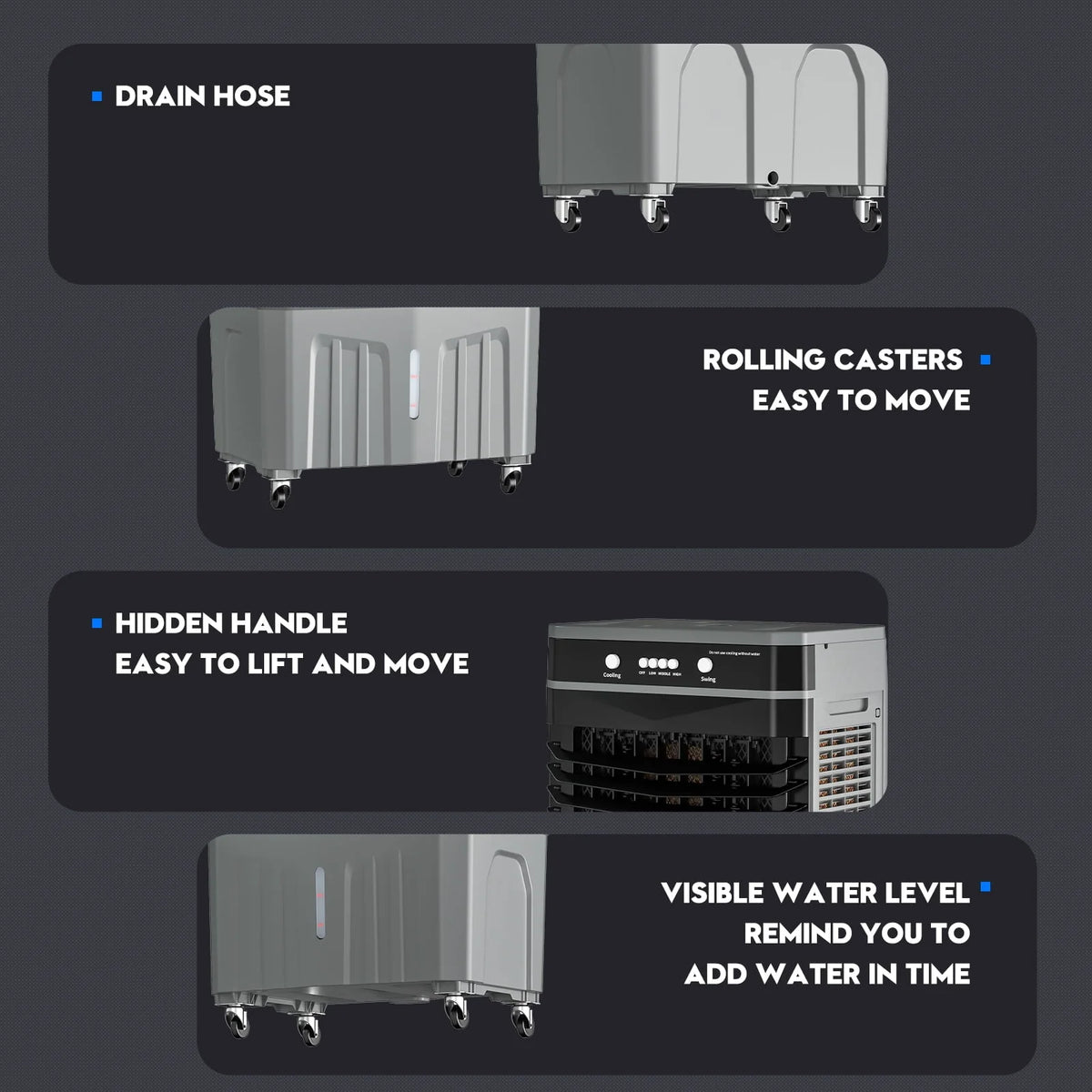 Auertech Portable Evaporative Air Cooler, 3 in 1 Swamp Cooler  with 6 Ice Boxes, Auto-Oscillation, 8.3Gal Water Tank