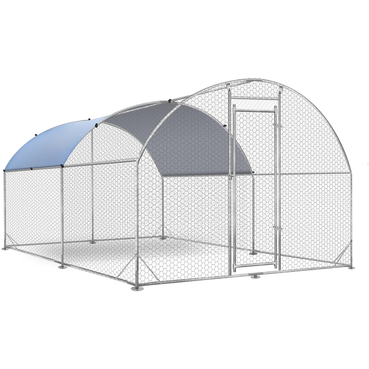 Large Metal Chicken Coops, Outdoor Duck Walk-in Run Poultry Cage, Hen House Yard Habitat Cage with Waterproof Cover Spire Shaped Coop, 9.8' L x 6.6' W x 6.6' H