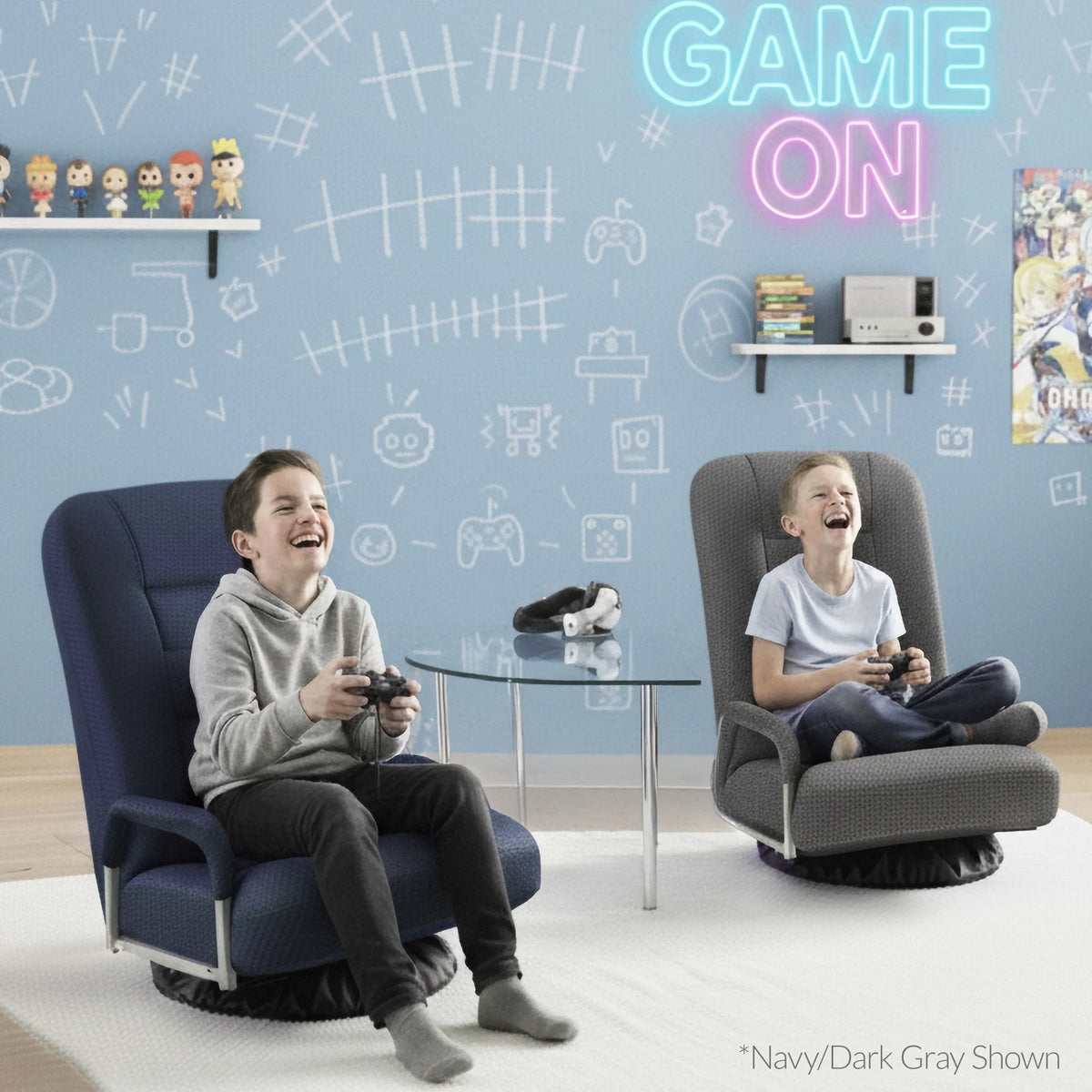 Best Choice Products 360-Degree Swivel Gaming Floor Chair w/ Armrest Handles, Foldable Adjustable Backrest - Blue/Red