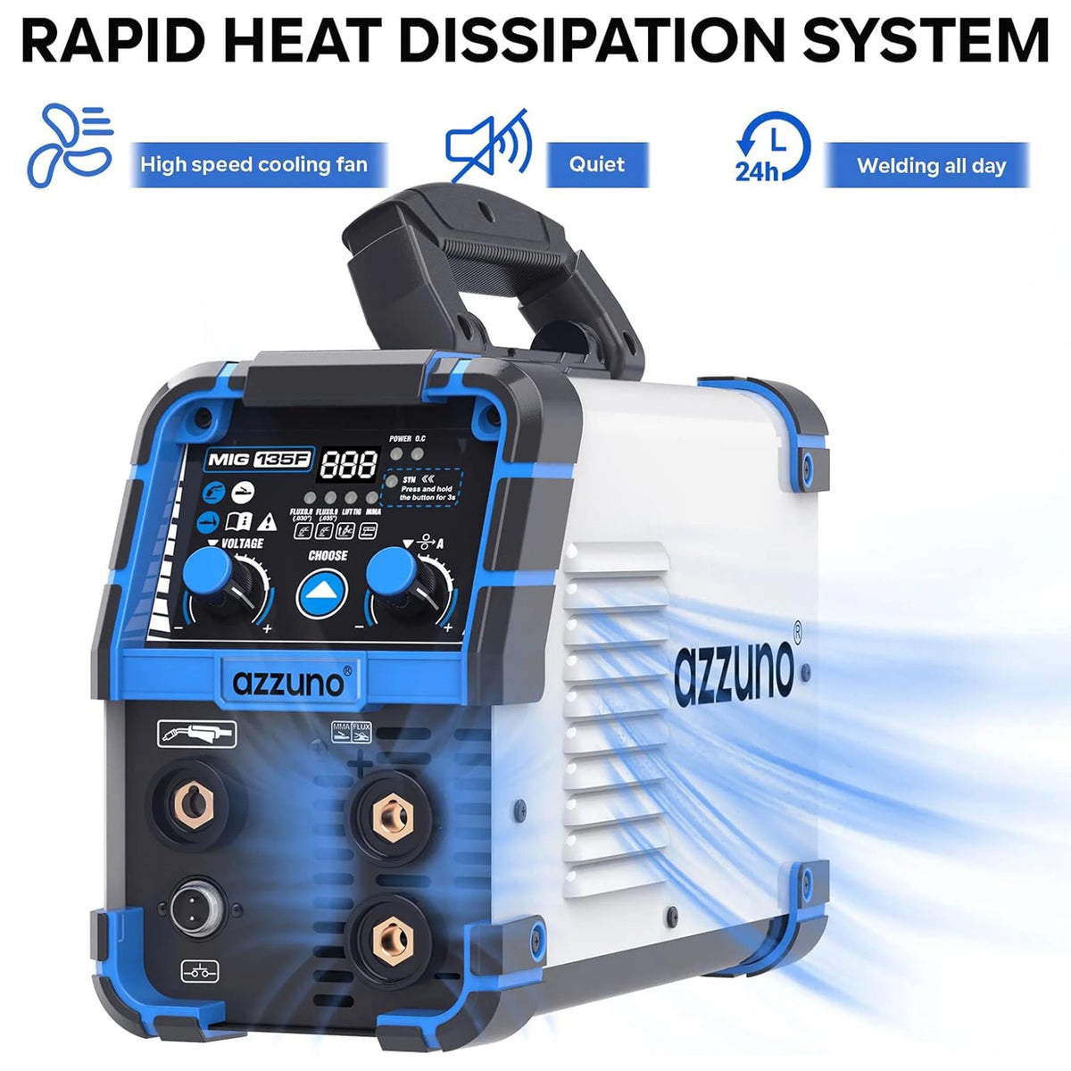 AZZUNO 135A MIG Welder 110V Flux MIG/Lift TIG/Stick 3 in1 IGBT Welding Machine