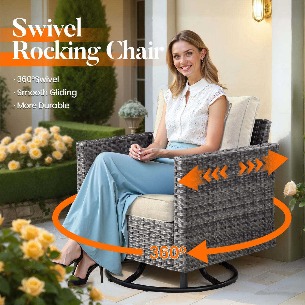 Vcatnet 11 Pieces Outdoor Patio Furniture Sets with Fire Pit Sectional Sofa All Weather Wicker Conversation Set with Swivel Glider Chairs, Black