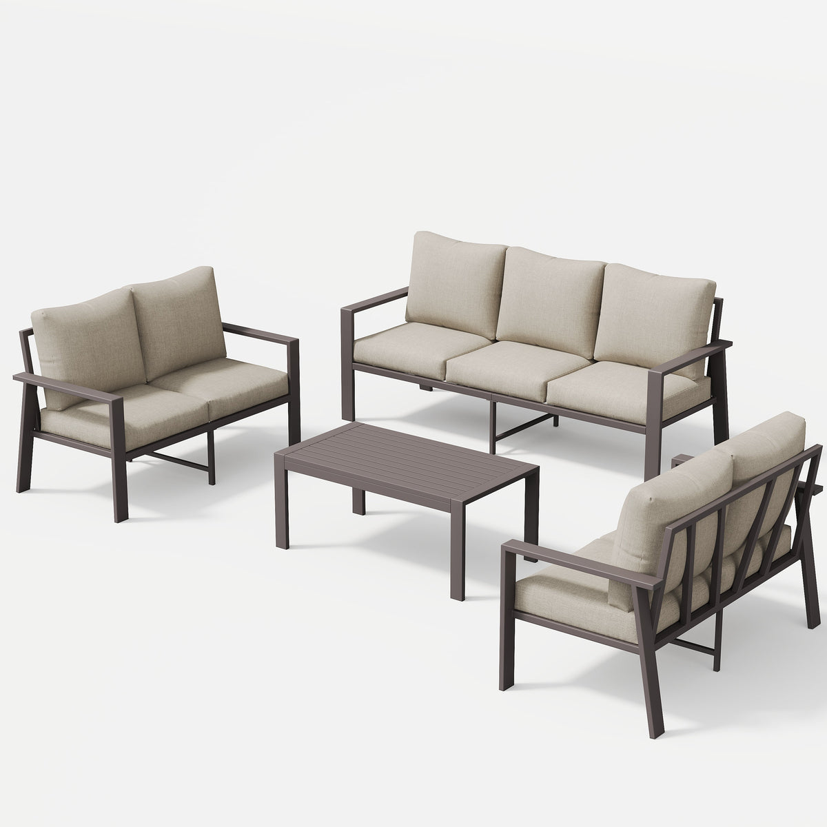 POTEBAN Aluminum Patio Furniture Set, Modern Metal Outdoor Sectional Sofa, Patio Conversation Sets with Side Table for Poolside, courtyard,Blue