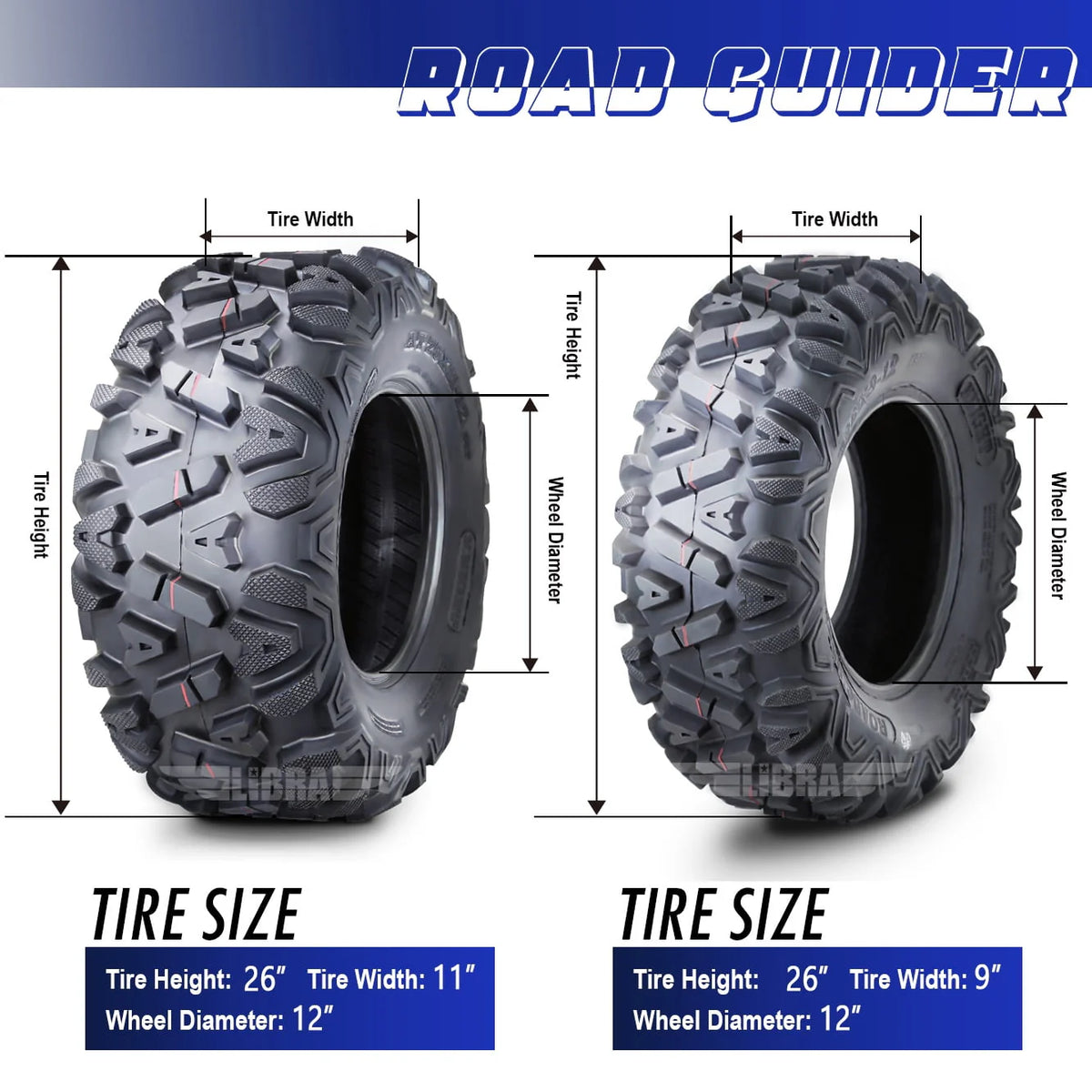 Set of 4 ATV/UTV Tires 26x9-12 26x9x12 Front 26x11-12 26x11x12 Rear 10277/278