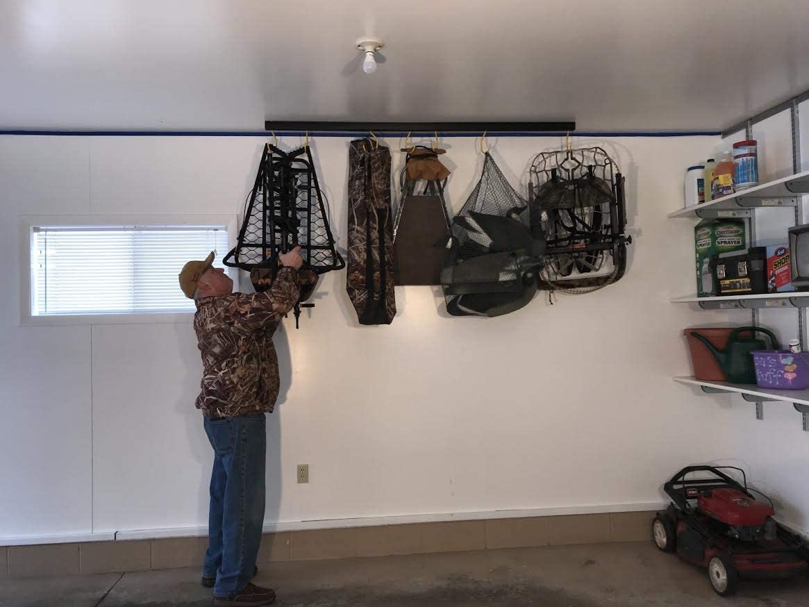 50" Adjustable Overhead Garage Ceiling Storage Track/Bike Rack With Hooks that Slide and Rotate, 50 Lbs. per Hook.