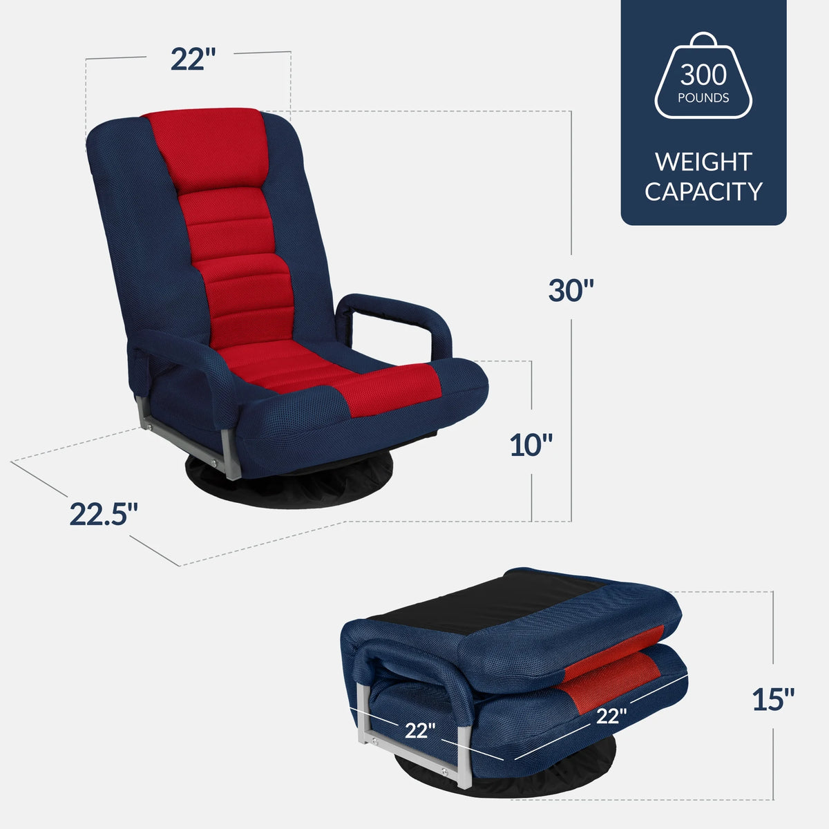 Best Choice Products 360-Degree Swivel Gaming Floor Chair w/ Armrest Handles, Foldable Adjustable Backrest - Blue/Red