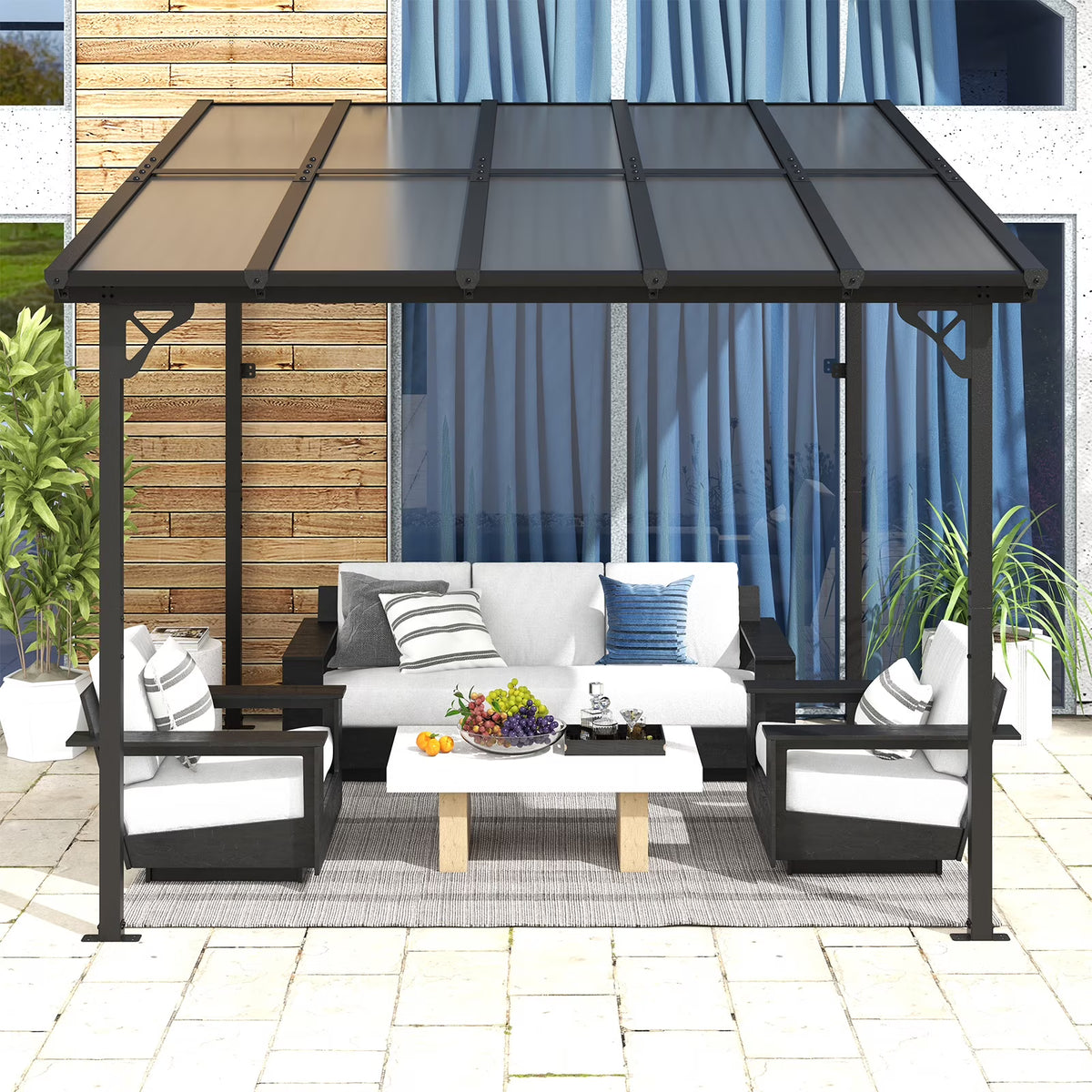 JolyDale 10x 10 Hardtop Gazebo, Outdoor Wall-mounted Pergola for Garden, Patio, Backyard, Gray