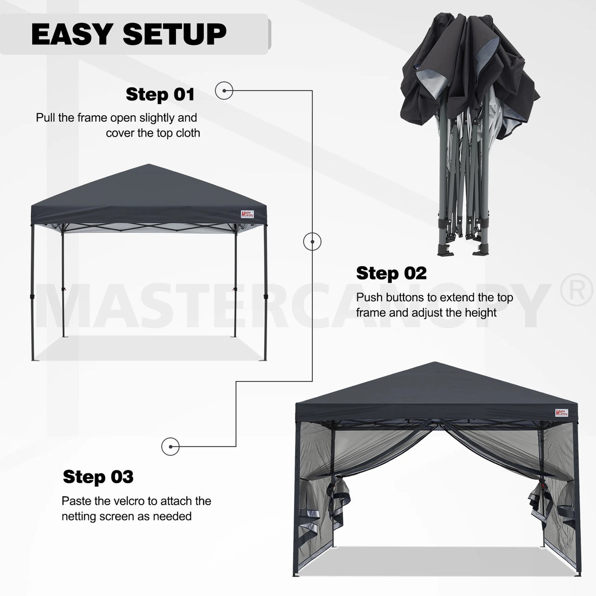 MASTERCANOPY 8' x 8' Pop-up Canopy Tent Outdoor Screen House Shelter with Mesh Walls, White