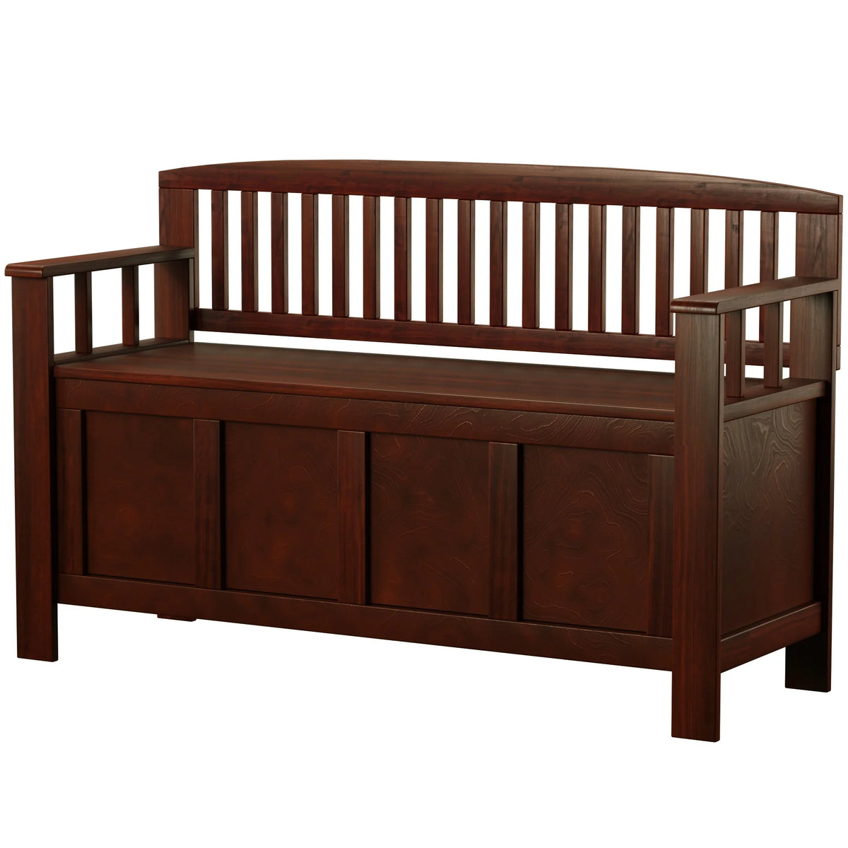 Linon Cynthia Slat Back Wood Bench with Flip Top Storage, 50"L x 17"D x 32"H, Walnut Brown
