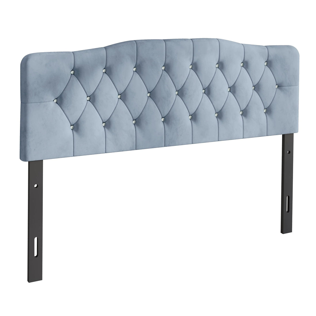 Castle Place Upholstered Tufted Headboard, Light Blue Velvet, Queen