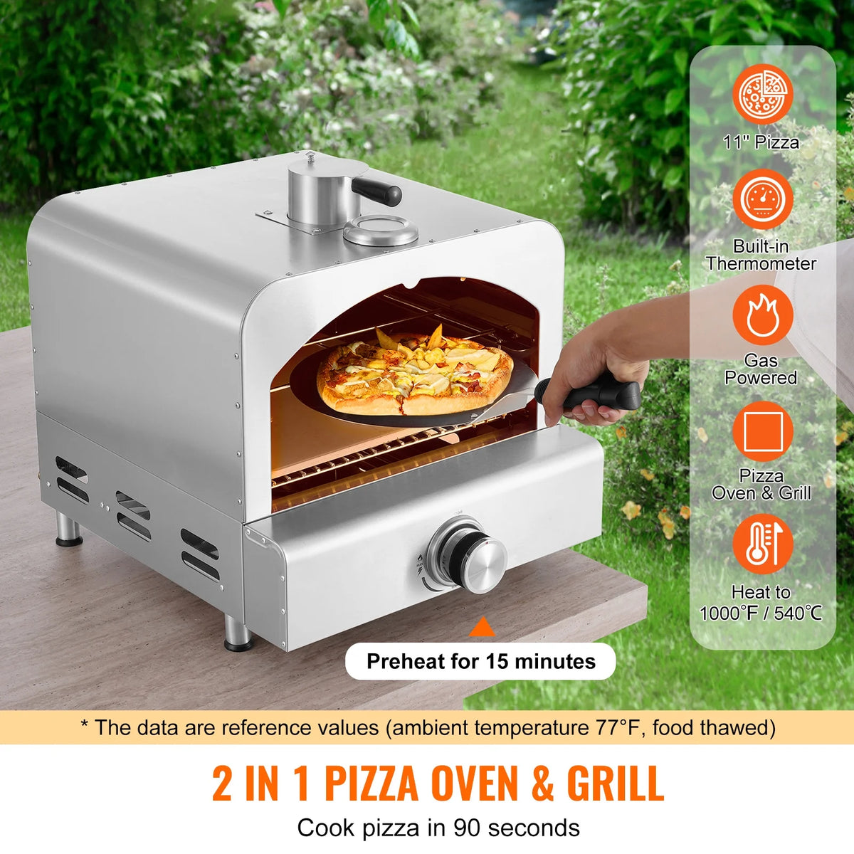 KFFKFF Exterior Pizza Cooker, 13" Propane Fueled Pizza Creator, Mobile Outdoor Pizza Barbecue with Dense Cordierite Pizza Rock and Integrated Temperature Gauge