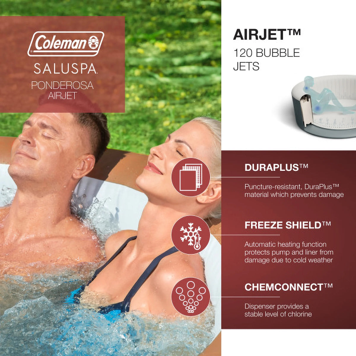Coleman 4 Person 60 Jet Outdoor Spa, Inflatable Hot Tub, Gray