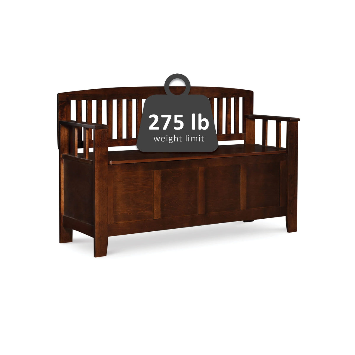 Linon 50" Cynthia Slat Back Walnut Storage Bench with Armrests