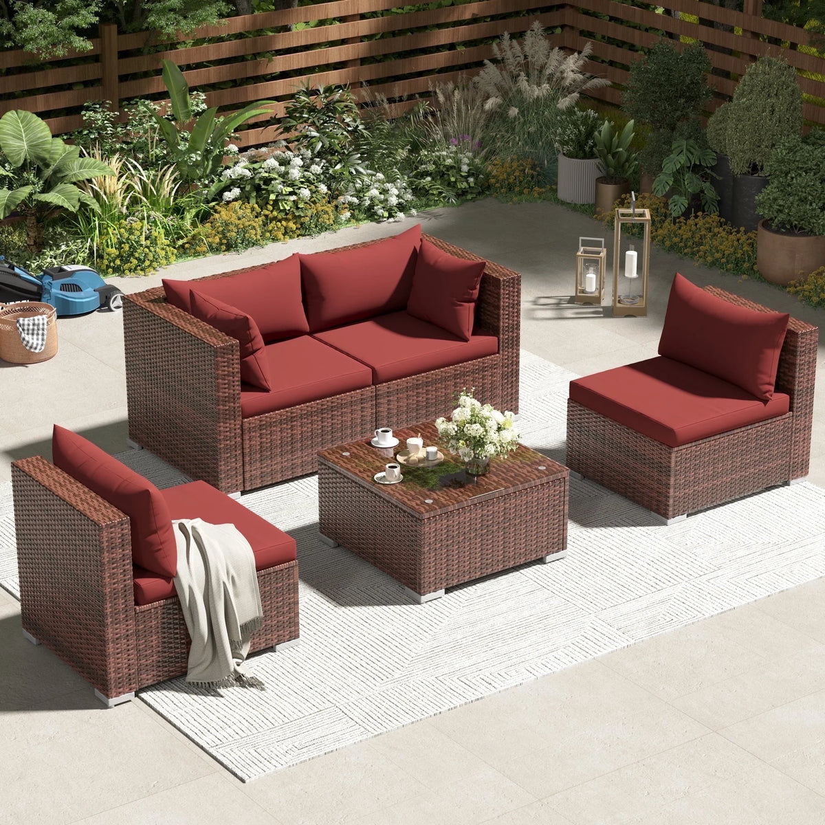 Techmilly Patio Furniture Sets, Modular Rattan Outdoor Patio Sectional Furniture Sofa Set, Wicker Patio Conversation Set for Backyard,7PCS