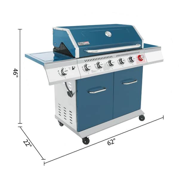 6-Burner Propane Gas Grill in Blue with Sear Burner and Side Burner