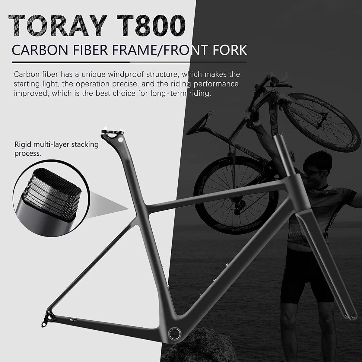 SAVADECK Carbon Road Bike, Warwinds3.0 700C Carbon Fiber Frame Carbon Fork Racing Bicycle with Shimano SORA 18 Speed Derailleur System and Double V Brake.(Black Grey 47cm)